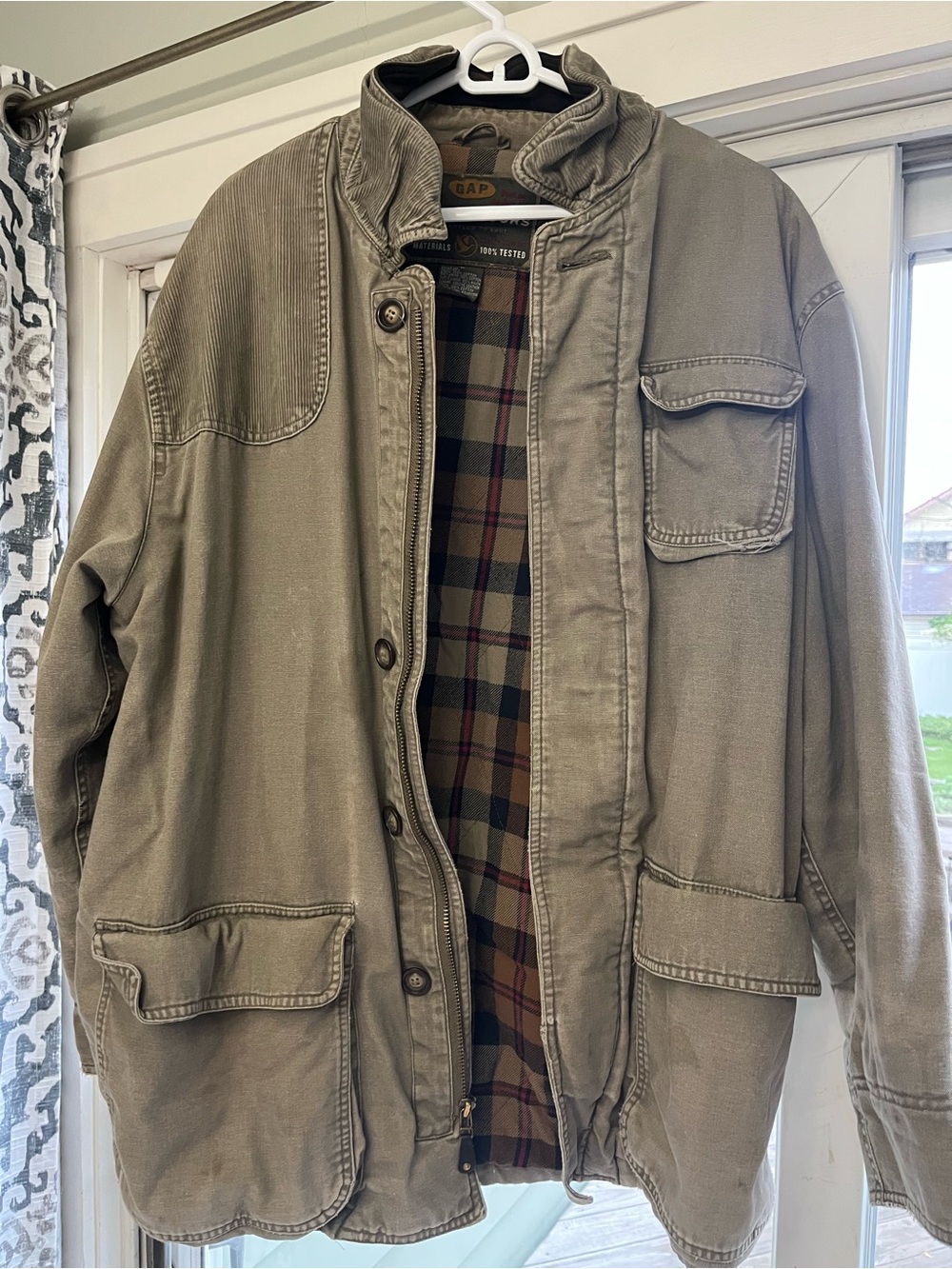 GAP Men's Olive Green Field Jacket with Plaid Lining